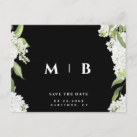 White Floral B/W Monogram Wedding Save the Date