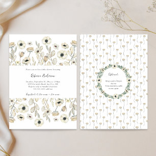 White Floral baby shower + diaper raffle Invitation