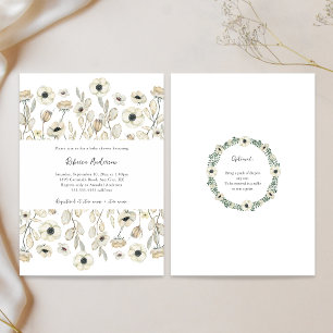 White Floral baby shower + diaper raffle Invitation