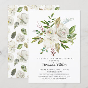 white Floral Baby Shower Invitation