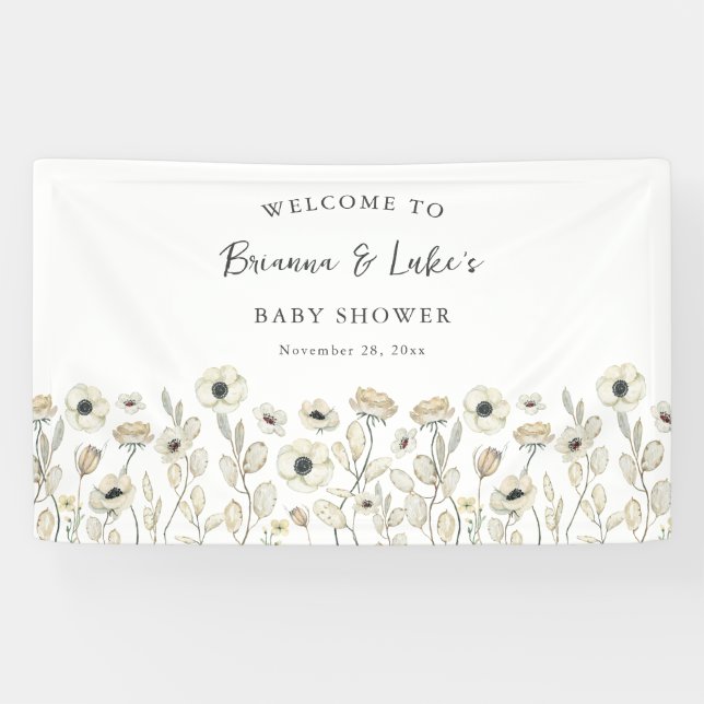 White Floral Baby Shower Welcome Banner (Horizontal)
