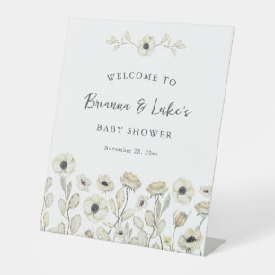 White Floral Baby Shower Welcome Pedestal Sign