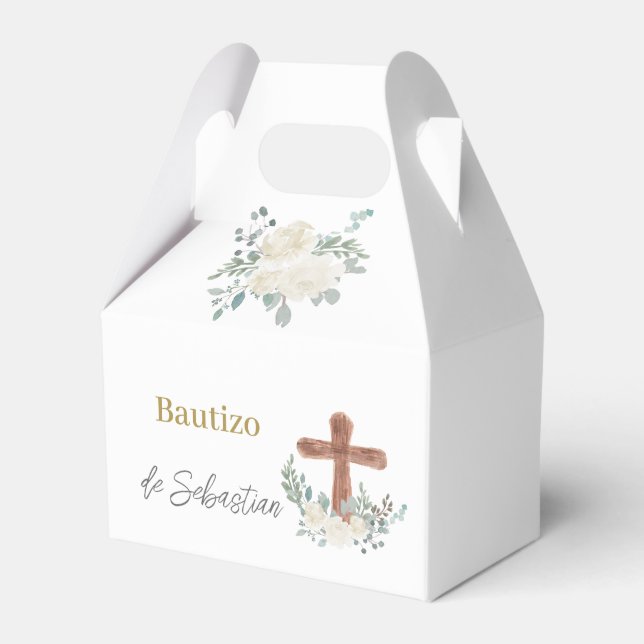 White floral Baptism Favour Box (Front Side)