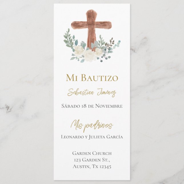 White floral Baptism Menu (Front)
