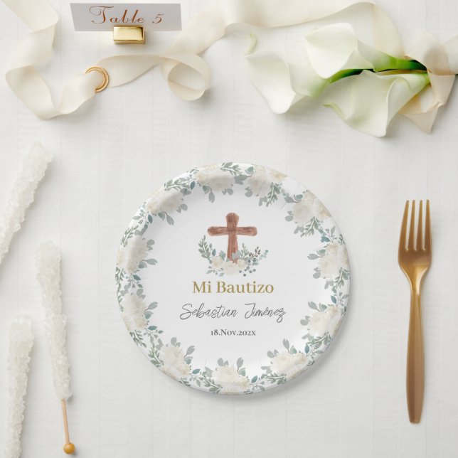 White floral Baptism Paper Plate (Wedding)