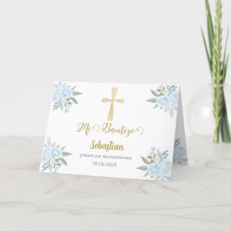 White floral Baptism spanish Thank You Card