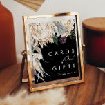 White Floral | Black Cards and Gifts Sign<br><div class="desc">We designed this White Floral Black Cards and Gifts Sign to complete your rustic dark tropical wedding. With its bohemian watercolor greenery to its modern boho winter flowers, including protea, dahlia, and dried lotus, the design is sure to set off your moody, minimalist black and green theme. Change the text...</div>