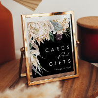 White Floral | Black Cards and Gifts Sign