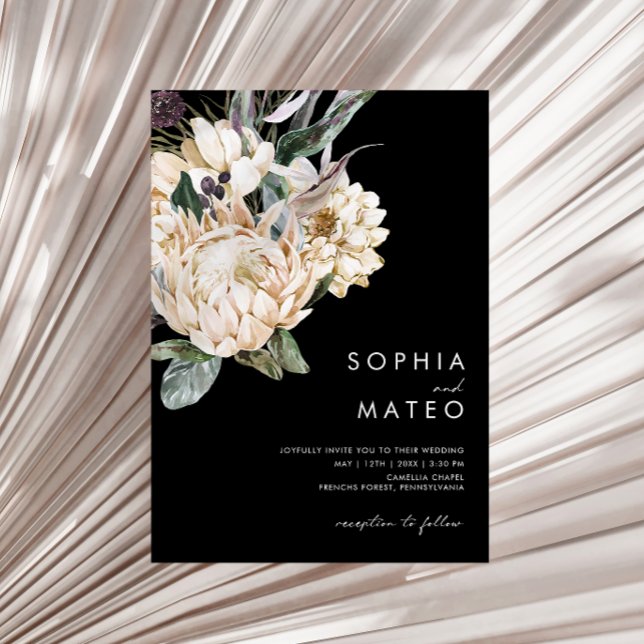 White Floral | Black Casual Wedding Invitation (Creator Uploaded)