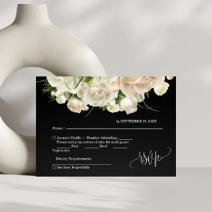 White Floral Black Elegant Minimalist Wedding RSVP Card