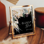White Floral | Black Guest Book Sign<br><div class="desc">We designed this White Floral | Black Guest book Sign to complete your rustic dark tropical wedding. With its bohemian watercolor greenery to its modern boho winter flowers, including protea, dahlia, and dried lotus, the design is sure to set off your moody, minimalist black and green theme. Change the text...</div>