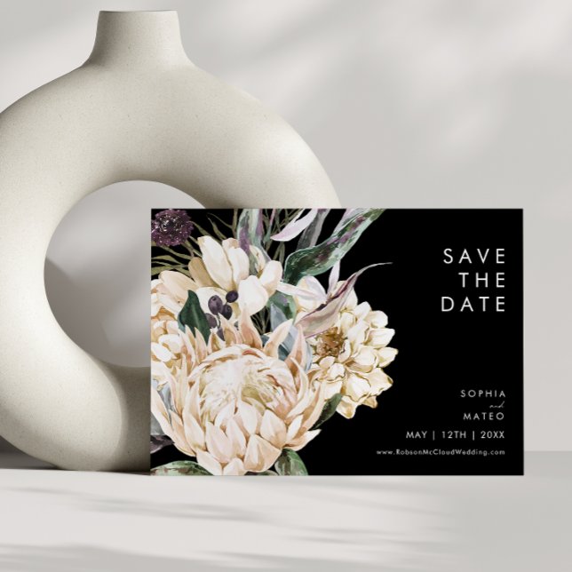 White Floral | Black Horizontal Save The Date (Creator Uploaded)