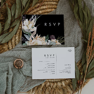 White Floral Black Menu Choice RSVP Card