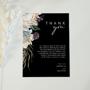 White Floral Black Reception Thank You Card