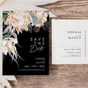 White Floral   Black Save The Date Postcard