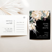 White Floral | Black Save The Date Postcard