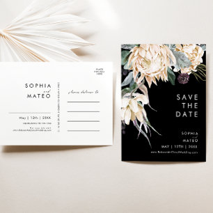 White Floral   Black Save The Date Postcard