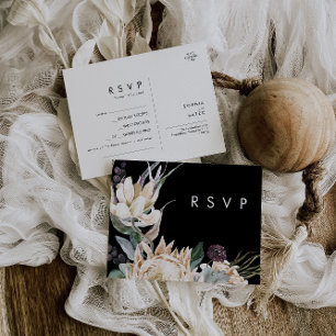 White Floral Black Song Request RSVP Card