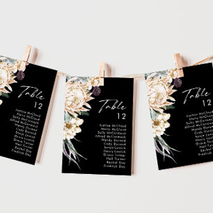 White Floral Black Table Number Chart
