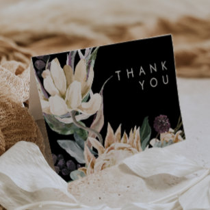 White Floral   Black Thank You Card
