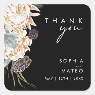White Floral Black Thank You Wedding Square Sticker