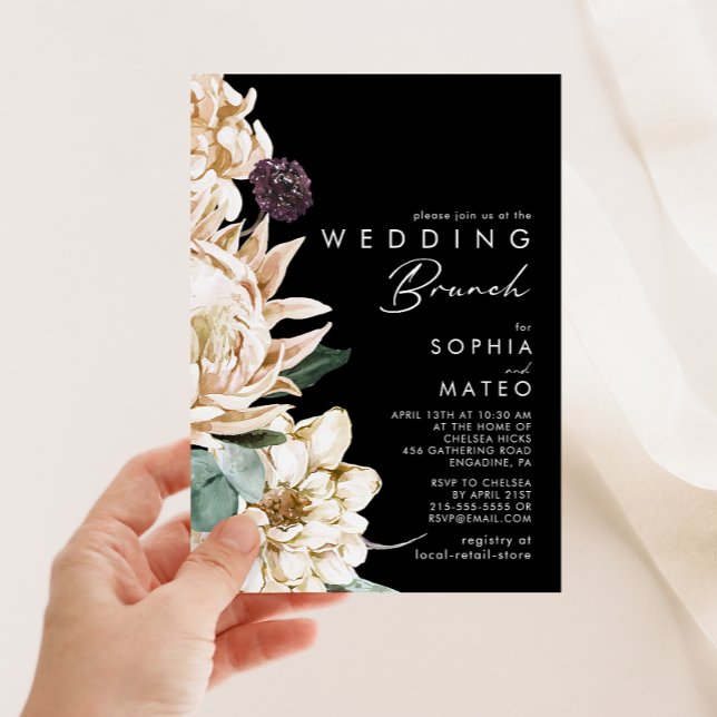 White Floral | Black Wedding Brunch Invitation (Creator Uploaded)