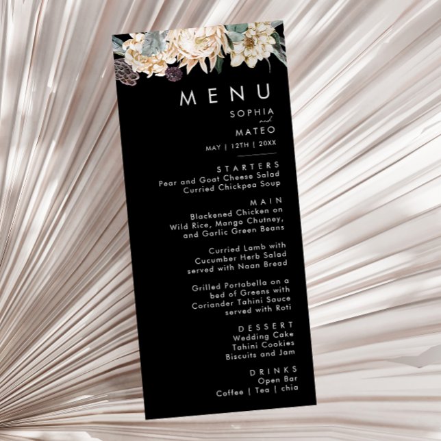 White Floral | Black Wedding Dinner Menu (Creator Uploaded)