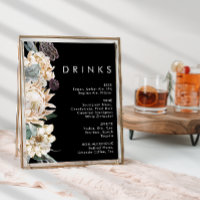 White Floral | Black Wedding Drinks Sign