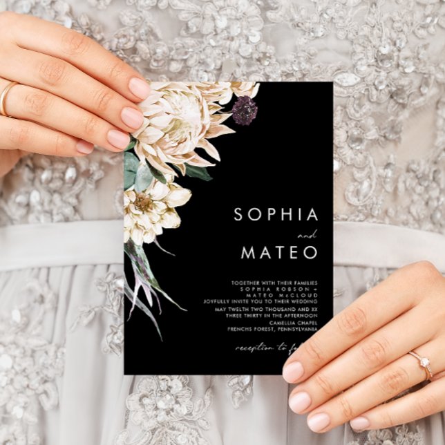 White Floral | Black Wedding Invitation (Creator Uploaded)