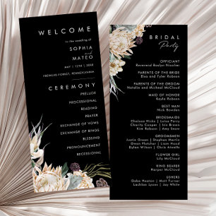 White Floral   Black Wedding Program Programme