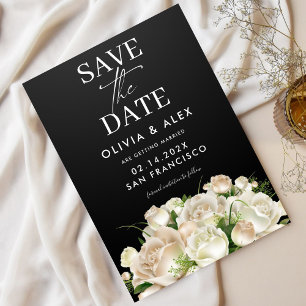 White Floral Black Wedding Save The Date Invitation
