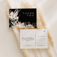 White Floral | Black Wedding Thank You Postcard