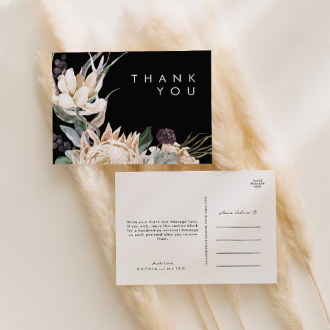 White Floral | Black Wedding Thank You Postcard (Creator Uploaded)