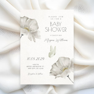 White floral bloom baby shower invitation