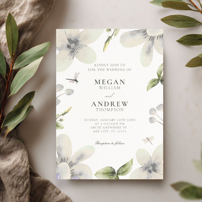 White floral bloom elegant wedding invitation (Creator Uploaded)
