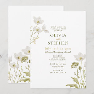 White Floral Blooming Rehearsal Dinner Invitation
