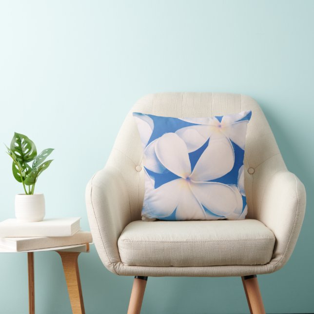 White Floral Blue Background Pillow (Chair)