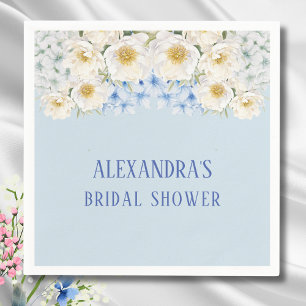 White Floral Blue Hydrangea Garden Bridal Shower Napkin