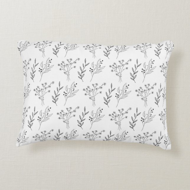 White Floral Bohemian Botanical Pattern Decorative Cushion (Back)