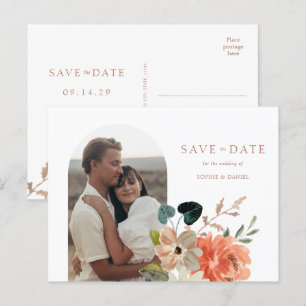 White Floral Boho Photo Wedding Save The Date  Announcement Postcard