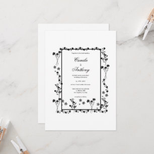 White Floral Border Wedding Invitation
