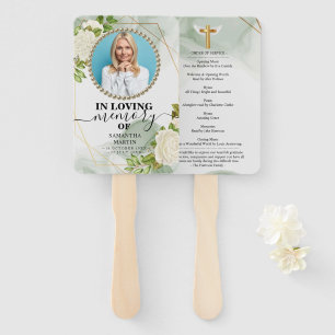 White Floral Botanical Celebration of Life Hand Fan