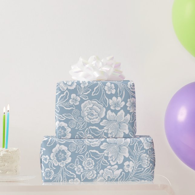 White Floral Botanical Pattern Wrapping Paper (Party Gifts)
