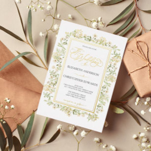 White Floral Botanical Wildflowers Wedding Gold