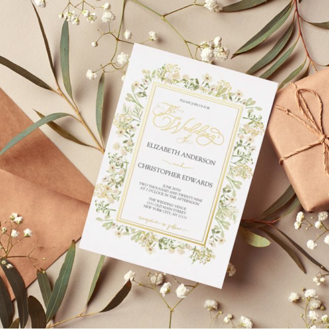 White Floral Botanical Wildflowers Wedding Gold (Creator Uploaded)