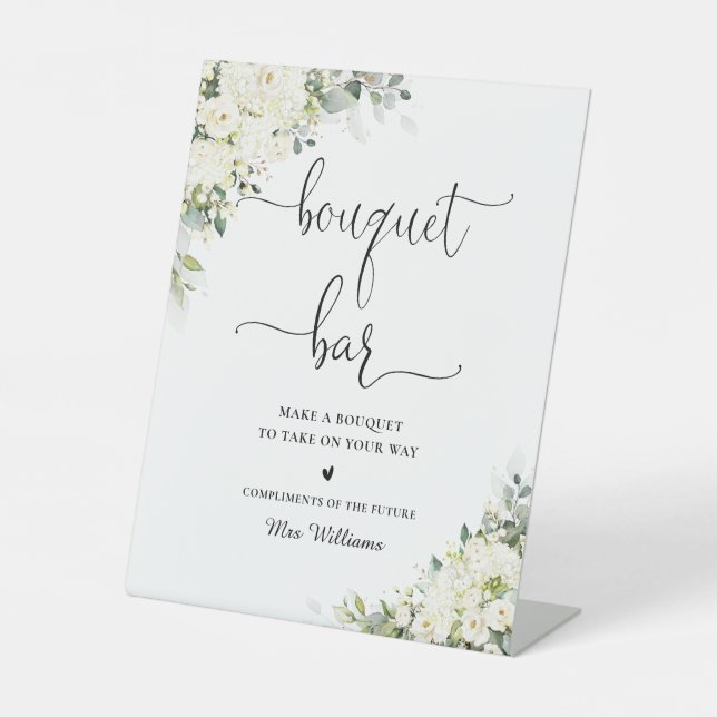White Floral Bouquet Bar Sign (Front)