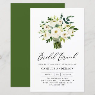 White Floral Bouquet Bridal Brunch Invitation