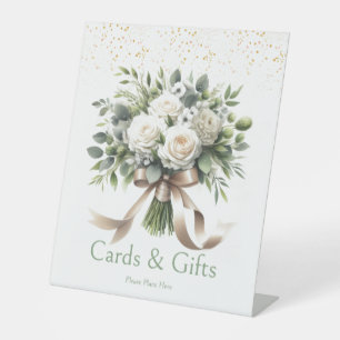 White Floral Bouquet Cards and Gifts Pedestal Sign