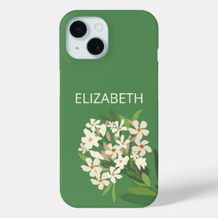 White Floral Bouquet Custom Name iPhone 15 Case