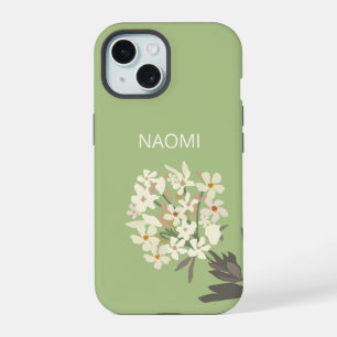 White Floral Bouquet Custom Name iPhone 15 Case
